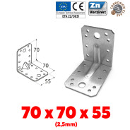 Schwerlast Winkelverbinder, Bauwinkel, Holzverbinder mit Sicke, verzinkt CE, ETA - 70x70x65 - 2,5mm