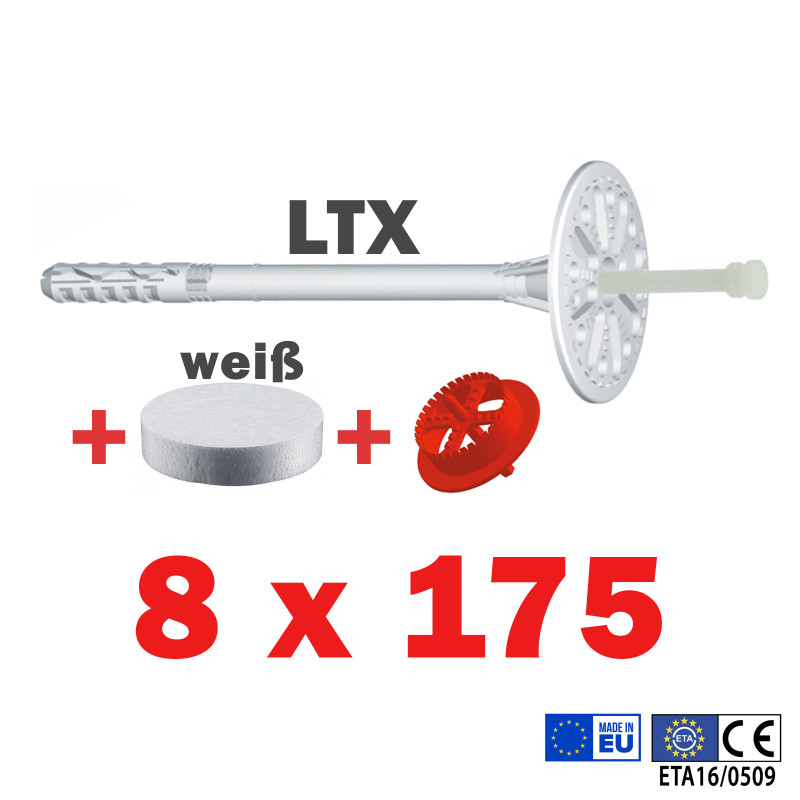 WDVS Dämmstoffdübel LTX Ø8 + Styropor Rondelle + Styropor Fräser Fräse